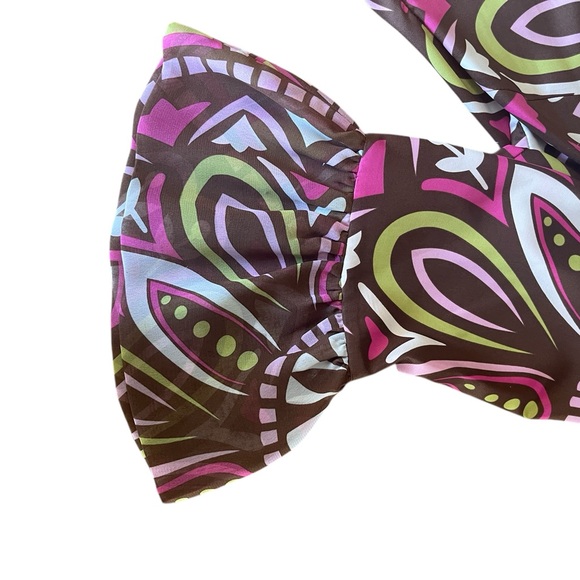 Nicole Miller size Large Brown and Pink Patterned Women's Top v-Neck tunic - Picture 5 of 9